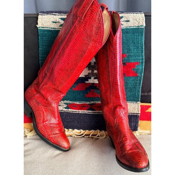 Vintage Dan Post 2901091 Red Python Cowboy Boots Made in USA - 1970s Exotic Leat - Picture 4 of 8